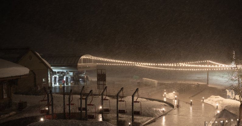 Mental Barriers - A snowy night scene with a building and lights