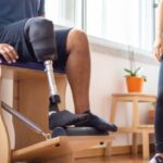 Active Recovery - A Sitting Man Rehabilitating with a Prosthetic Leg